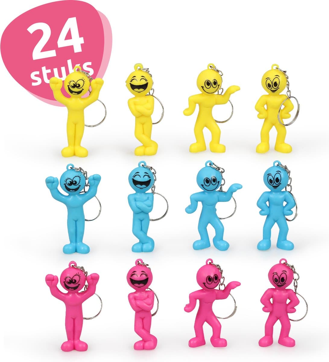 Isa's Friends® - Uitdeelcadeautjes Sleutelhangers Mannetje - 24 stuks - Traktatie