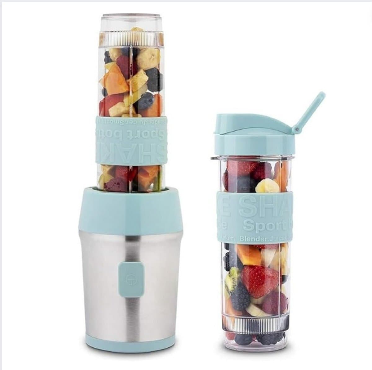 Milkshake Machine - Cocktailshaker Met 2 Smoothie Beker 2x570 ml - Draagbare Smoothie Maker Met Deksel To Go - Blauw
