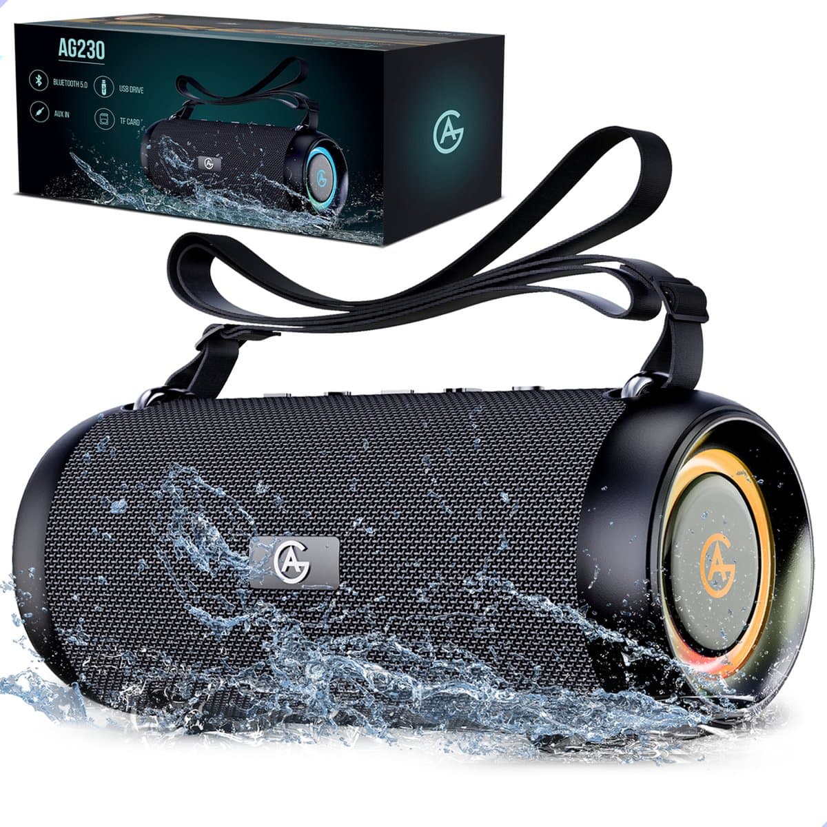 AG230 Bluetooth Speaker - Draadloos - Muziek box - 40 watt - Speakers – Draadloos – werkt op bluetooth - Spat Waterdicht - Zwart