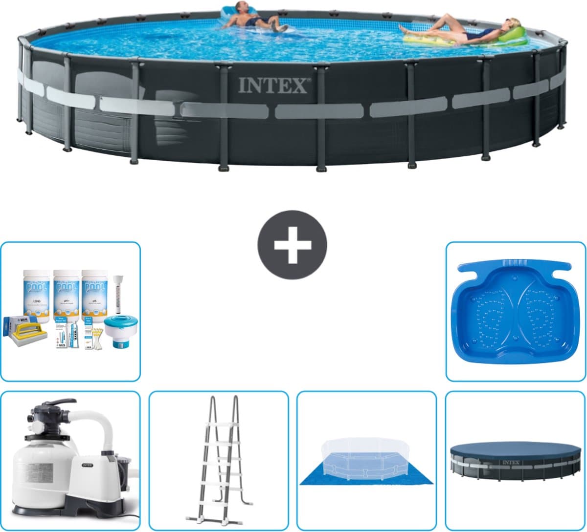 Intex Rond Ultra XTR Frame Zwembad - 732 x 132 cm - Inclusief Pomp - Ladder - Grondzeil - Afdekzeil Onderhoudspakket - Voetenbad