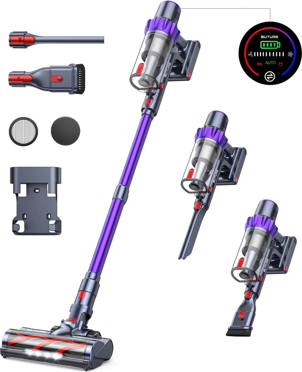 JK24 - Steelstofzuiger - Steelstofzuiger draadloos - Steelstofzuigers - Stofzuiger draadlos - Steelstofzuiger zonder zak op accu - Snoerloze stofzuiger - 33kpa - Touchscreen - 450W - 1.2L - Voor Huisdier Haar/Tapijt/Harde Vloer