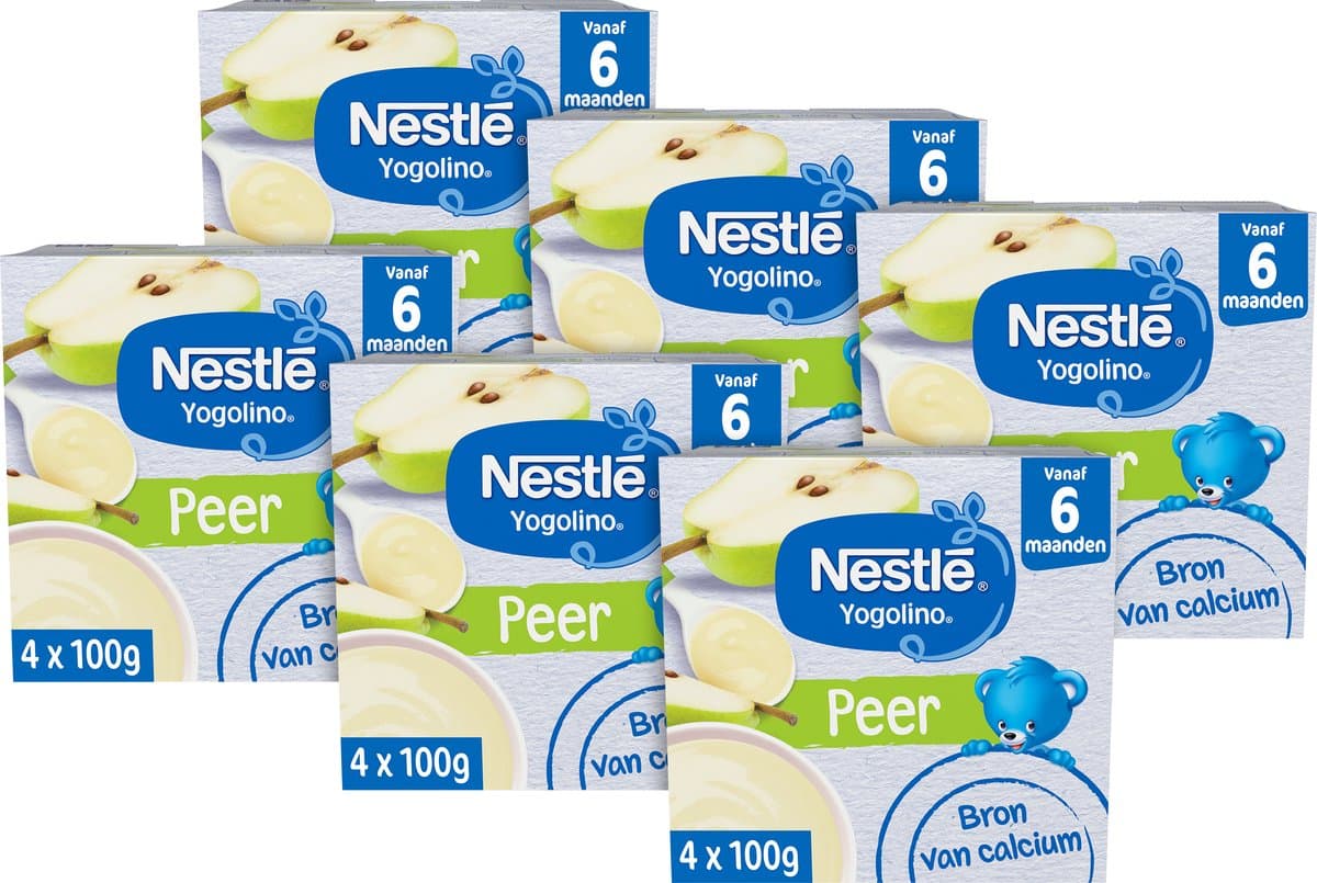 Nestlé Yogolino Peer Babytoetje - Babyvoeding Tussendoortjes - 6+ maanden - 6 stuks 4x100g (24 porties)