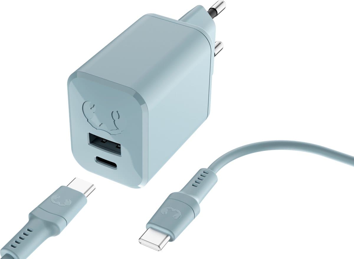Fresh 'n Rebel USB + USB-C mini Snellader - Inclusief USB-C oplaadkabel (2m) - 45W oplader - Compact en Veilig - Dusky Blue