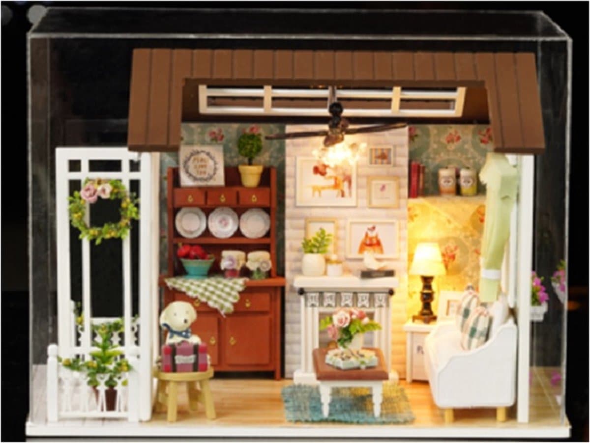 Miniatuurhuisje - bouwpakket - Miniature scene - woonkamer - Happy Times - D