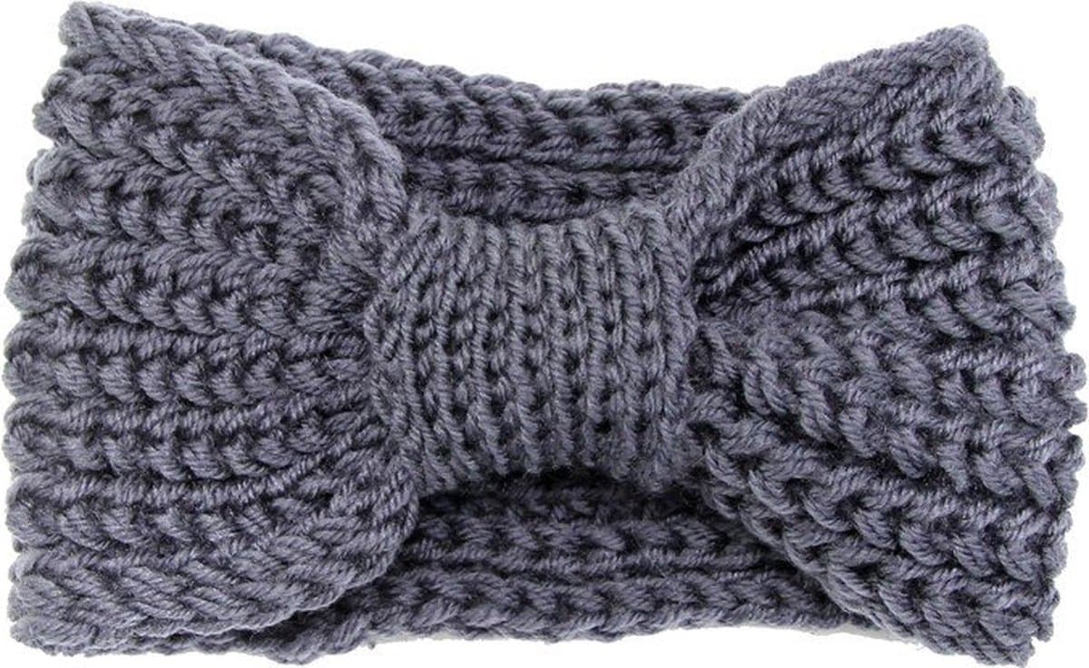 Grijze Haarband Winter Bow - Winter Gebreide hoofdbanden - Donker Grijs