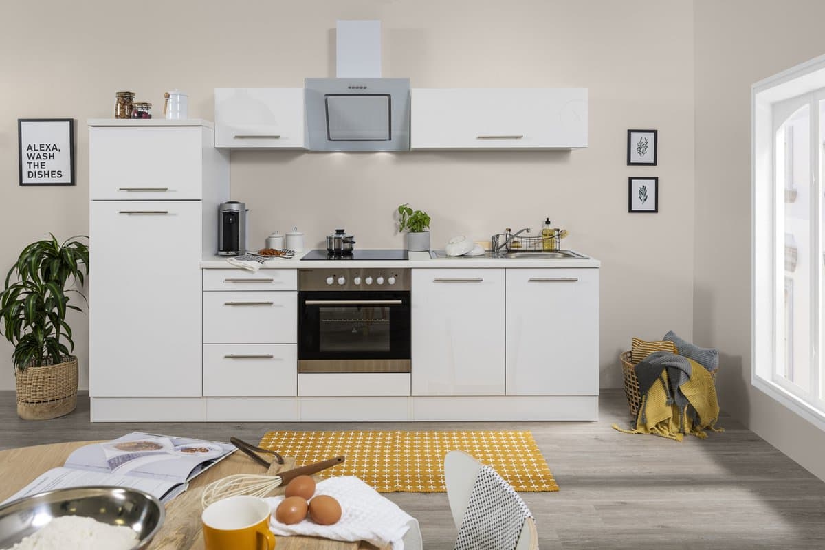 Goedkope keuken 270  cm - complete keuken met apparatuur Amanda  - Wit/Wit - soft close - keramische kookplaat    - afzuigkap      - spoelbak