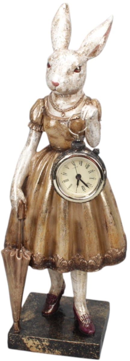 Baroque - Decoratief beeld of figuur - Konijn met Klok 34 cm - Multi - Resin - 34x13x10 - Polyresin