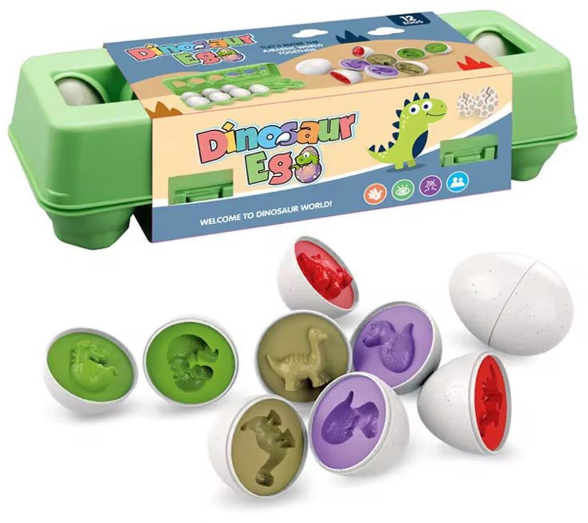 Playos® - Eieren Sorteren - Dinosaurus - Groen - Montessori Speelgoed - Sorteer Speelgoed - Educatief - Sorteren - Ontwikkelingsspeelgoed - Motoriek - Puzzel