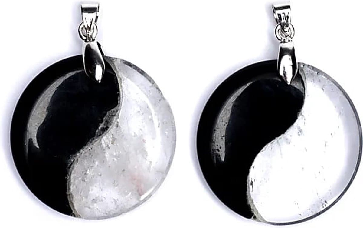 Hanger Yin Yang obsidiaan/bergkristal - 3 cm