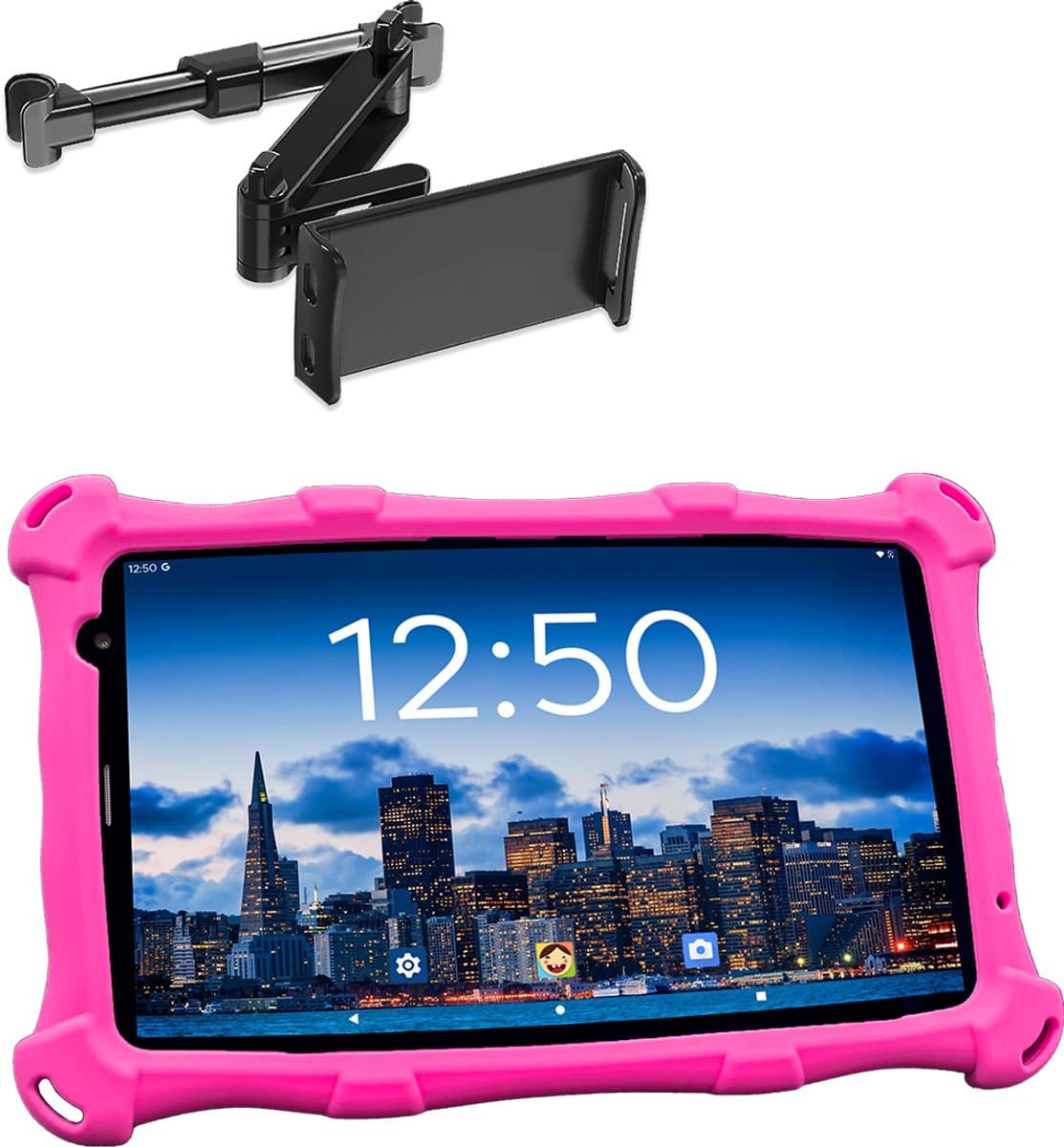 AngelTech OnderwegPakket PRO MAX – Kindertablet PRO MAX Roze + Tablethouder - Android 15 - Kindertablet Vanaf 3 Jaar – Kinder Tablet – Kids Tablet - Tablet voor Kinderen