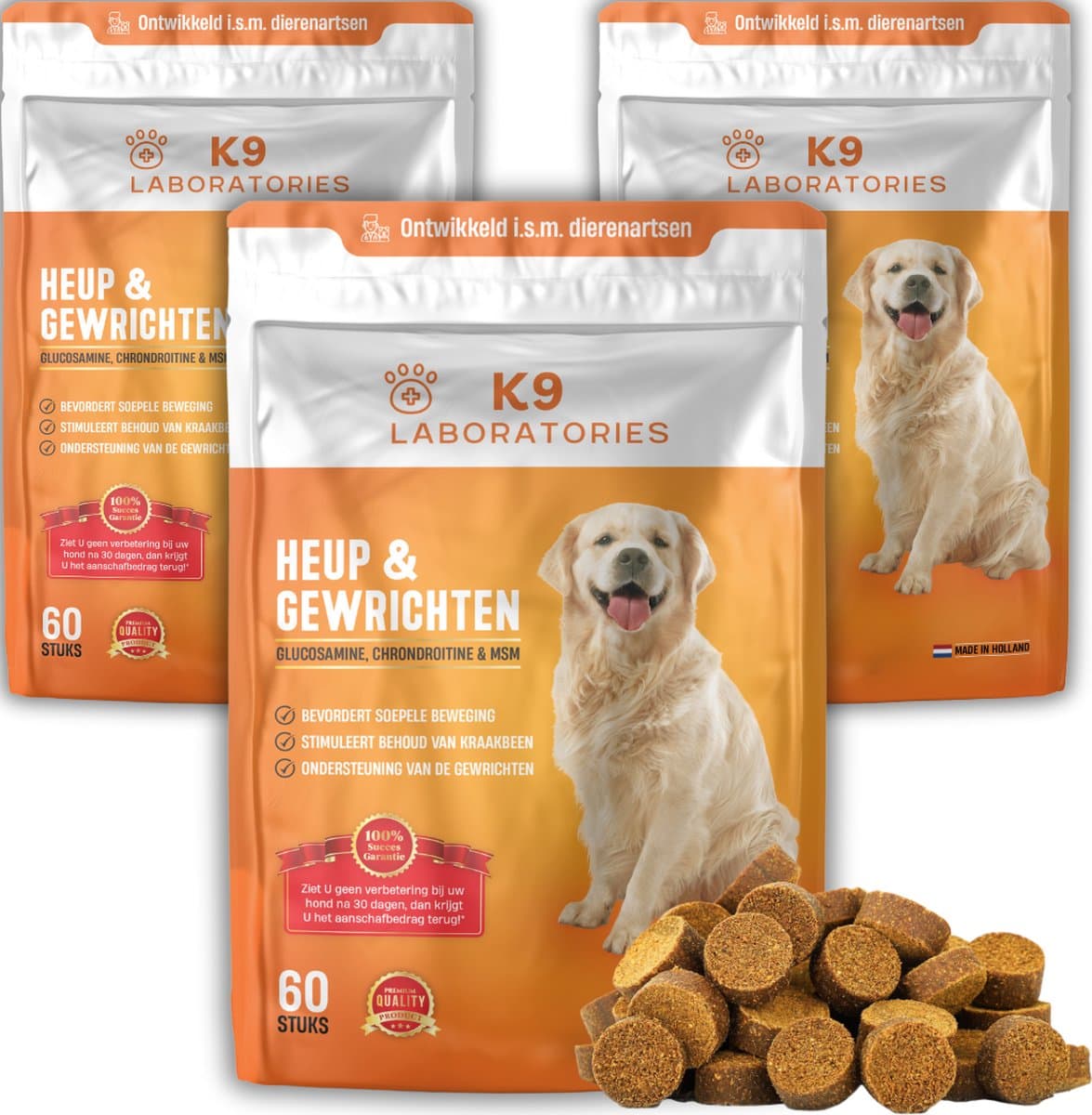 K9 Laboratories Heup & Gewricht - Hond Supplement - Gewrichtsklachten, Ouderdom, Artrose - Met Glucosamine, Chondroïtine, Groenlipmossel, Collageen & MSM - 180 Stuks