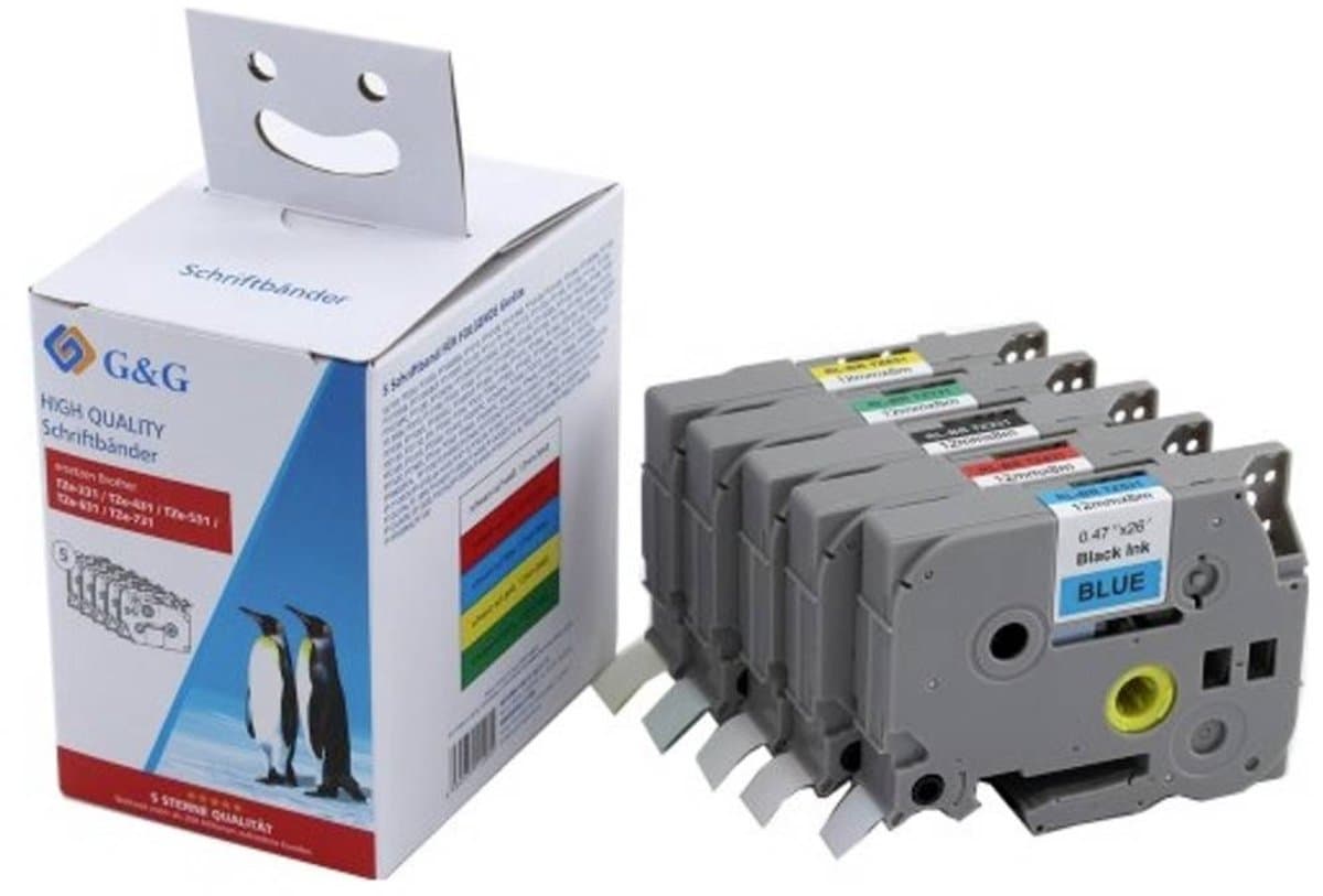 Labeltape Set van 5 stuks G&G BB-B-G-TZE-MP5 Compatibel vervangt Brother TZe-231, TZe-431, TZe-531, TZe-631, TZe-731 Ta