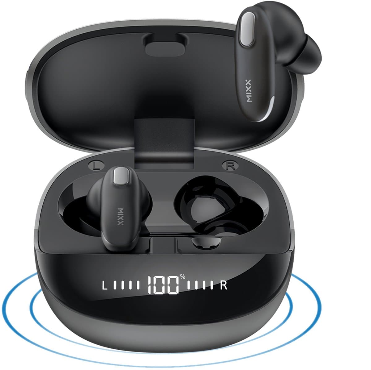 MIXX StreamBuds Mini Charge 2 - Draadloze Oordopjes - Qi Opladen - Display - Zwart