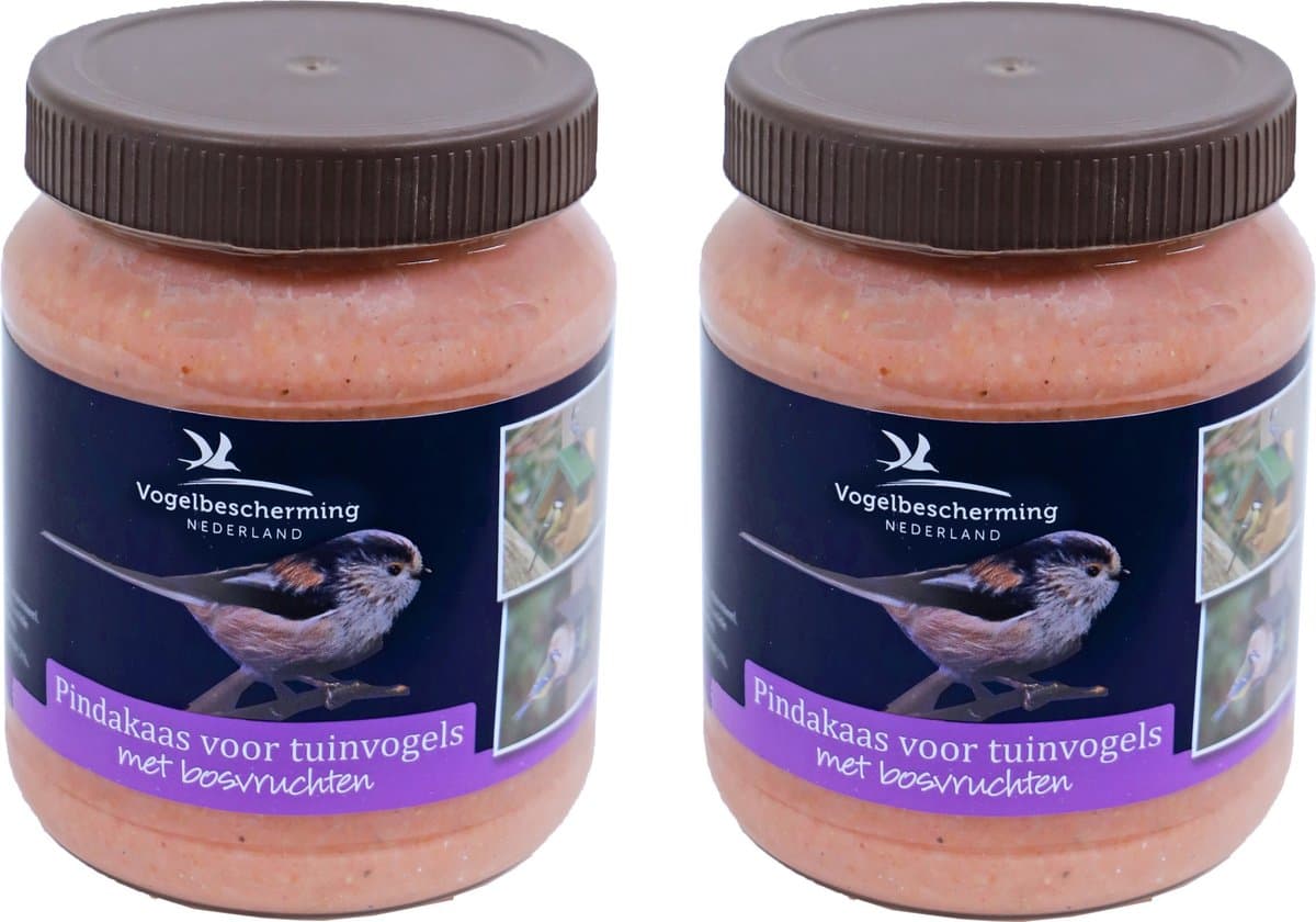 2x Potten vogelpindakaas met bosvruchten 330 gram - Winter vogelvoer/dierenvoer
