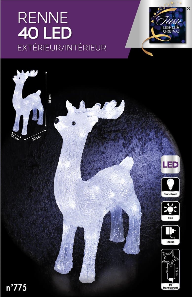 Feeric Acryl Staande Rendier Licht - 45 cm, Wit, 40 LEDs