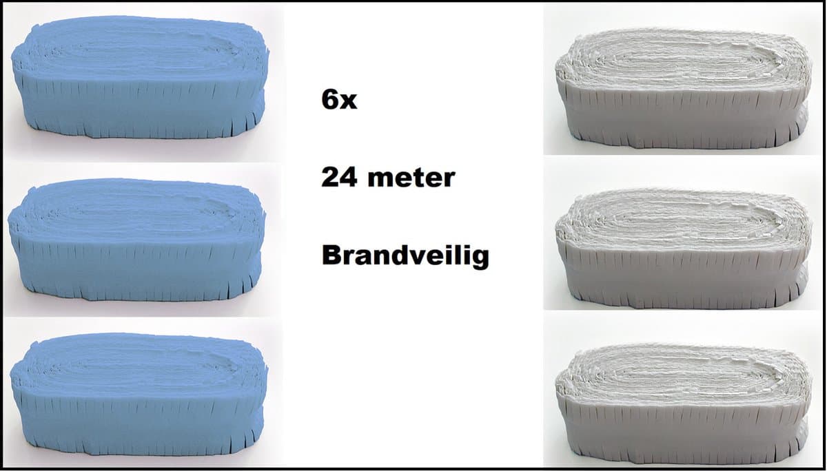 6x Crepe guirlande brandveilig licht blauw en wit 24 meter - BRANDVEILIG - verjaardag vlaglijn festival thema feest carnaval optocht