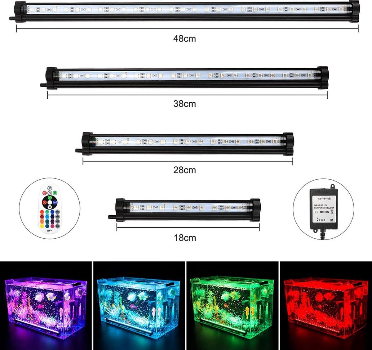 Aquarium LED Verlichting RGB met mogenlijkheid voor Luchtbellen 49 cm – 23 LED’s – Exclusief Luchtpomp – IP68 Onderwater Lamp – Met Afstandsbediening