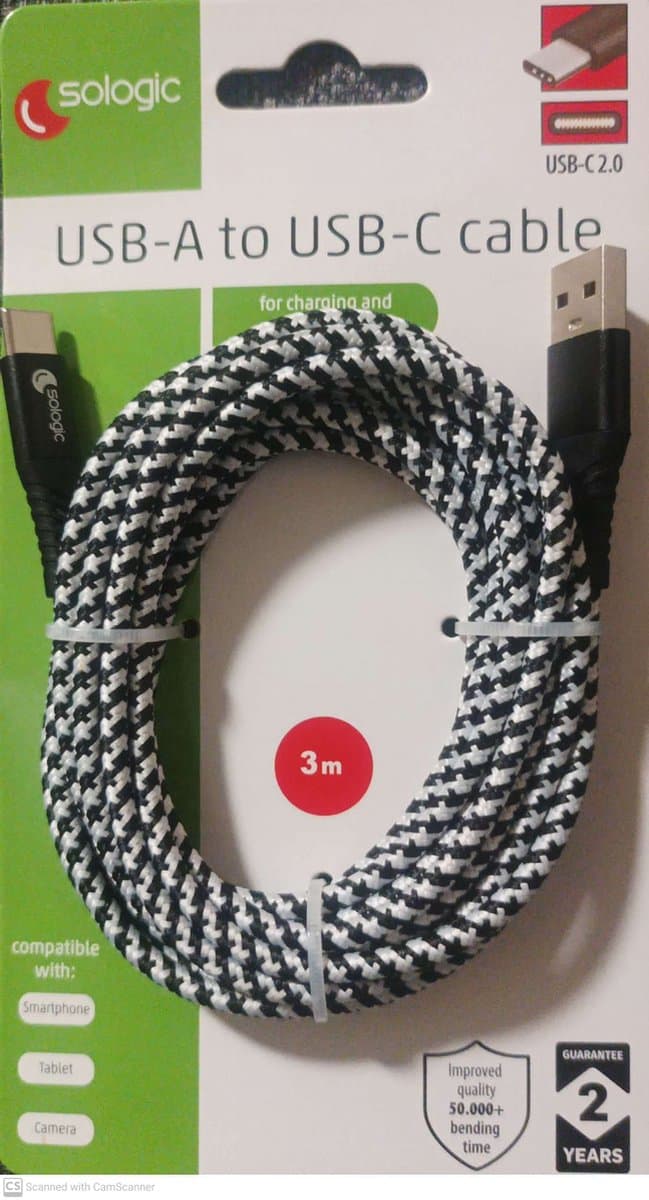 Sologic USB-C 2.0, USB-A to USB-C Cable for charging and data transfer