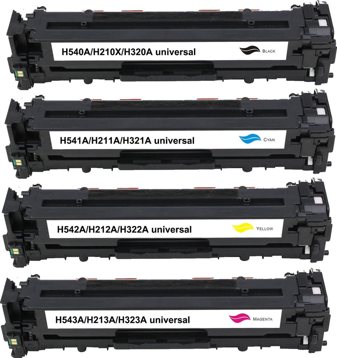 MediaHolland - Huismerk Toner CE320A, CE321A, CE322A, CE323A geschikt voor HP Color LaserJet Printers - Zwart, Cyaan, Magenta en Geel - Toners Cartridges - Zwart: 2250 Pagina's & Kleur: 1500 Pagina's