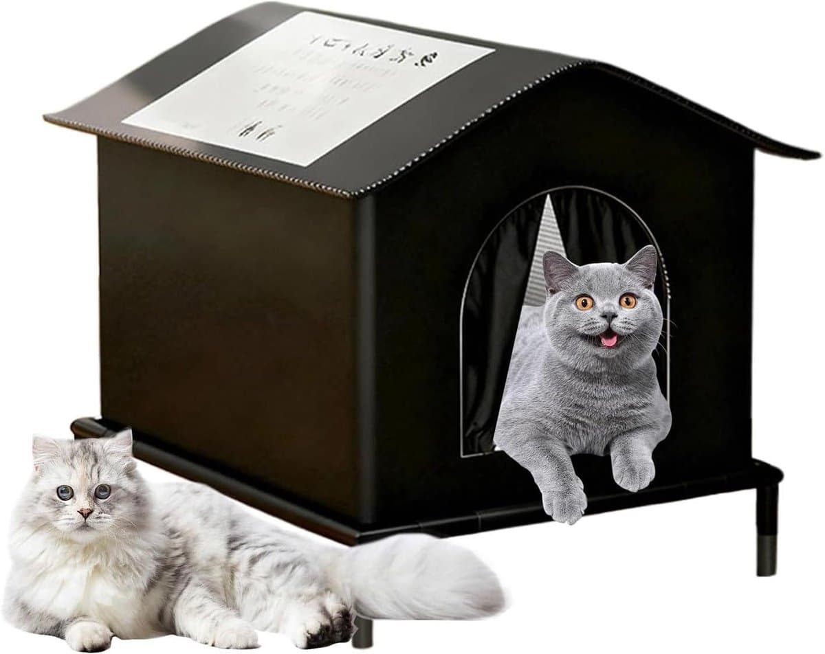 Buiten Kattenhuis - Katten Schuilplaats - Huisdier Bescherming - Waterdicht Geïsoleerd - 33x33x40 cm - Zwart
