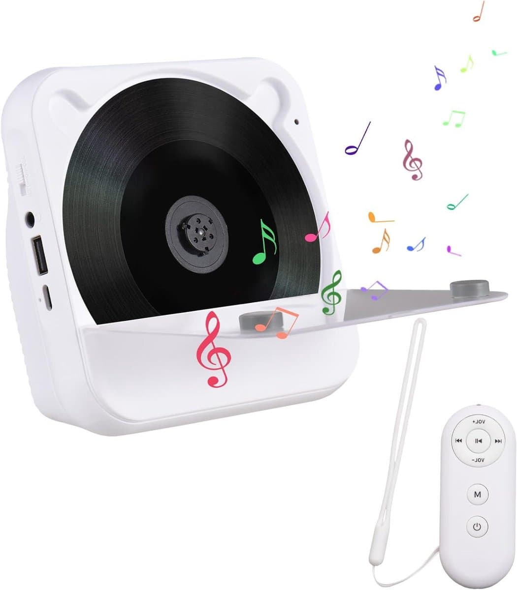 CD-speler met bluetooth-afstandsbediening, draagbare cd-speler voor thuis, led-display, geïntegreerde hifi-stereogeluidsprekers, FM-radio, U-disk/AUX