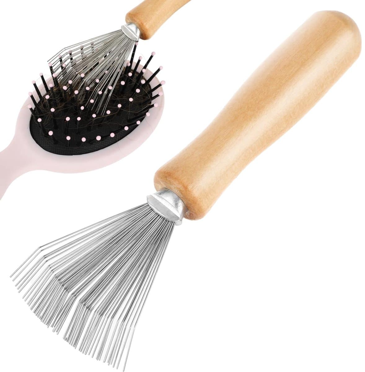 Daity Kam Reinigingsborstel - Harkvormige Reinigingsborstel - Haarverwijderaar met Houten Handvat - Mini Haarstylingtool voor het Verwijderen van Haar, Stof, Vuil en Pluisjes.