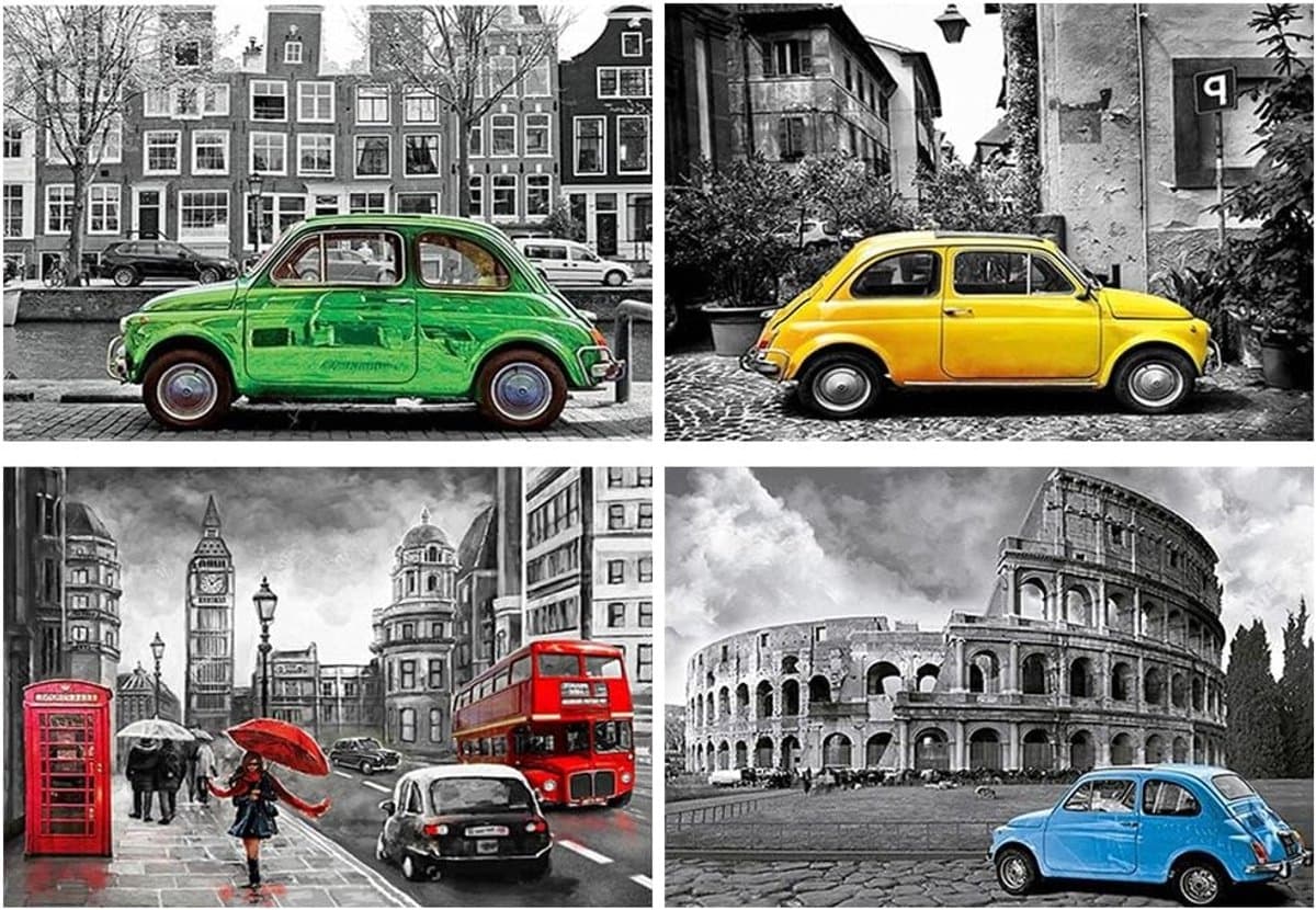 4-delige diamond painting set voor volwassenen, 30 x 40 cm, stadslandschappen, Rome, borduren en kruissteek technieken