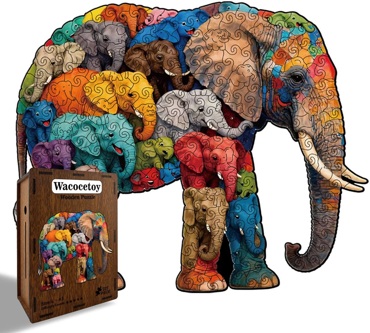 Kraftverdia Houten Puzzel Olifant 218 Stukjes - Dieren Legpuzzel Volwassenen -L