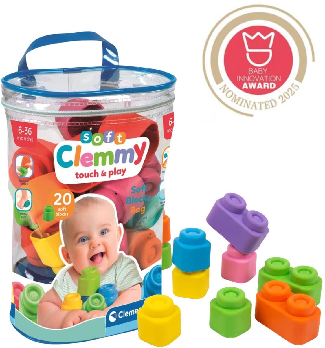 Clementoni Clemmy zachte baby blokset - 20 stuks, zachte kleur