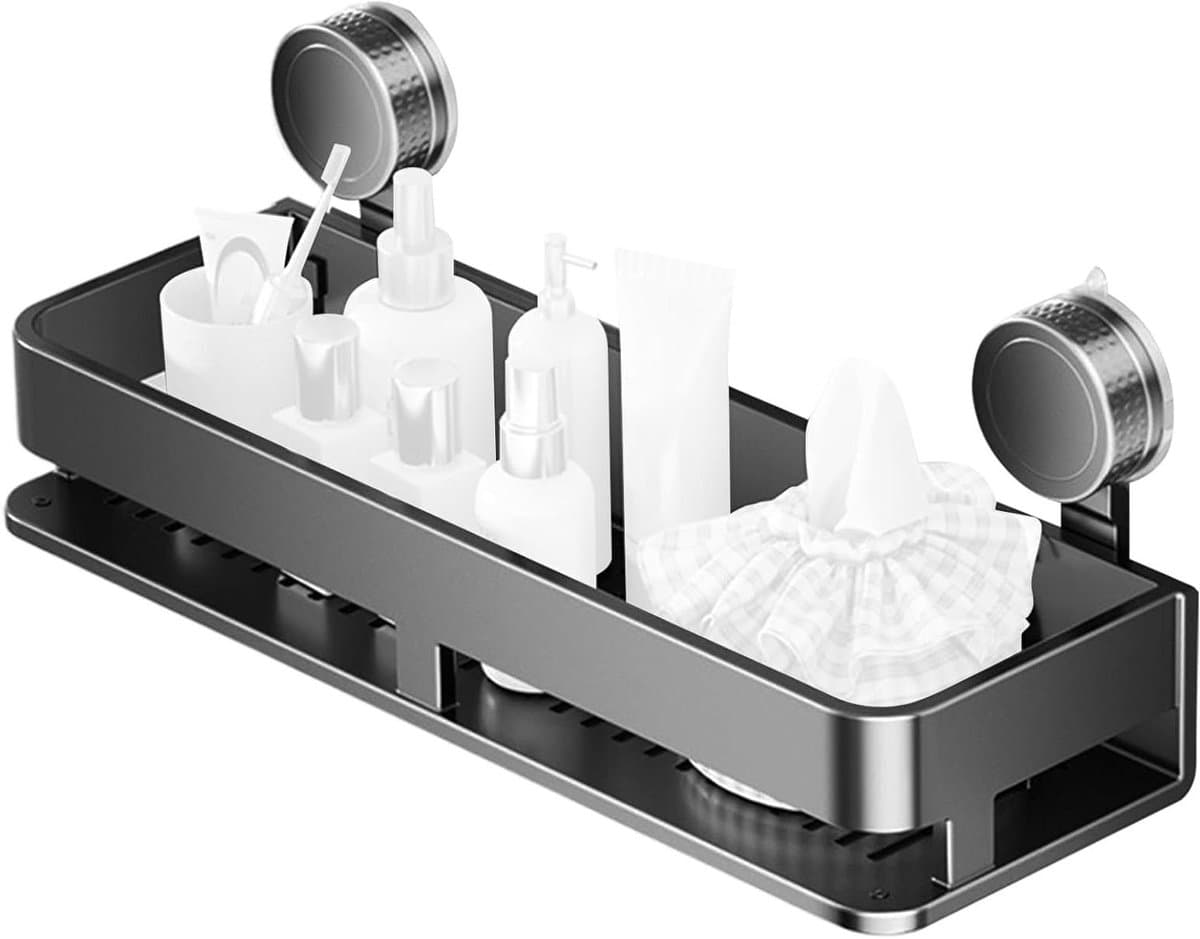 Zuignap Opbergrek - Wand Organizer - Keuken Ordenen - Boorvrije Montage - 14.5cm Diep - Zwart