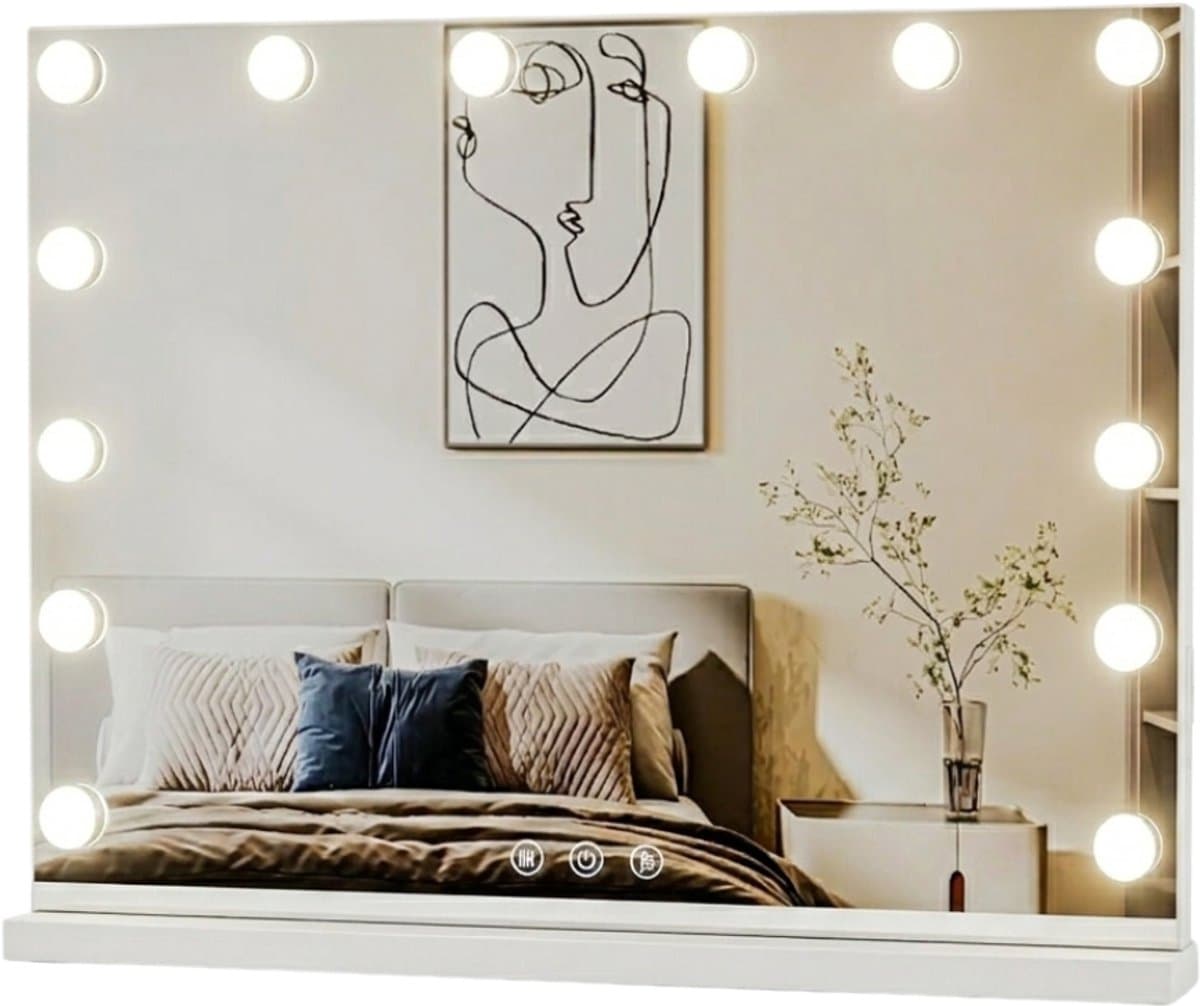 AHD® Vanity Spiegel - Hollywood Spiegel - Bright Beauty Vanity Makeup Spiegel - Wit - 42cm x 50cm x 42cm