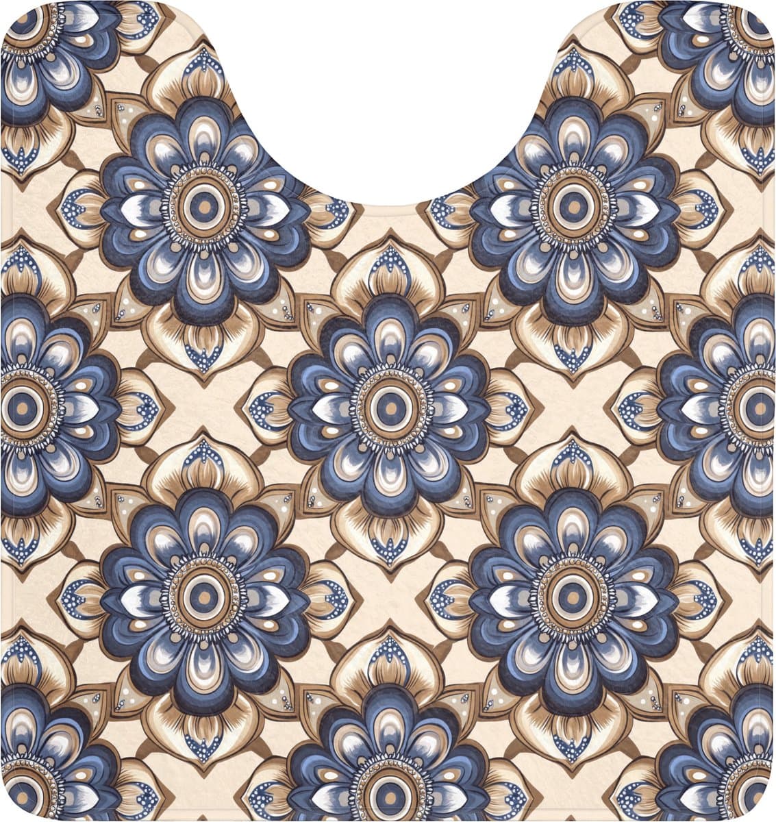 WC mat met uitsparing 55x60 cm - Antislip - Floraal - Ornament - Blauw - Toiletmat met uitsnijding - Vloermat - Douchemat - Toilet tapijt - Toiletmatten