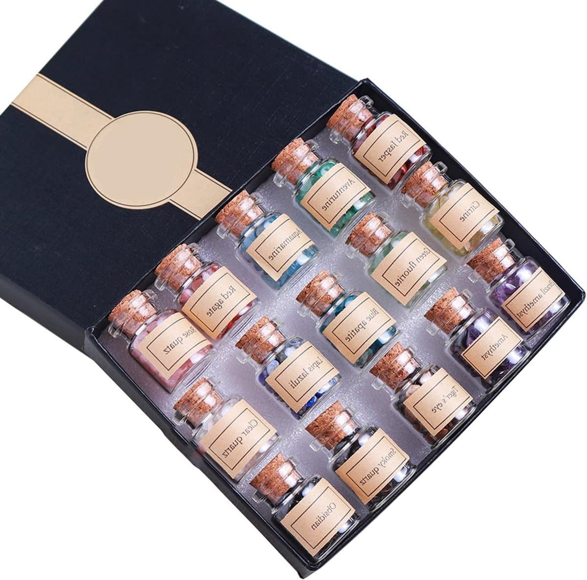 Mini Crystal Stone Chip Bottles Set - Genezing, Meditatie en Balanceren met Tumbled Edelstenen voor Thuisdecoratie