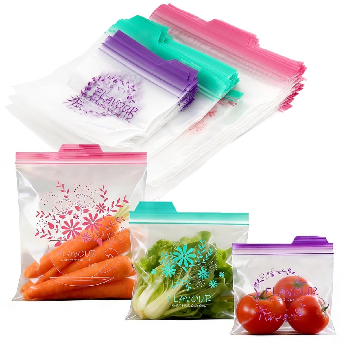 Dailygoods- Diepvrieszakken 180 stuks - Verzegelbare Plastic Zakken - Diepvrieszakken met Zipsluiting - Voedselopbergzakken - Maat 27x28/22x18/14x16cm - Duurzaam en Lekvrij - Voedselzakken