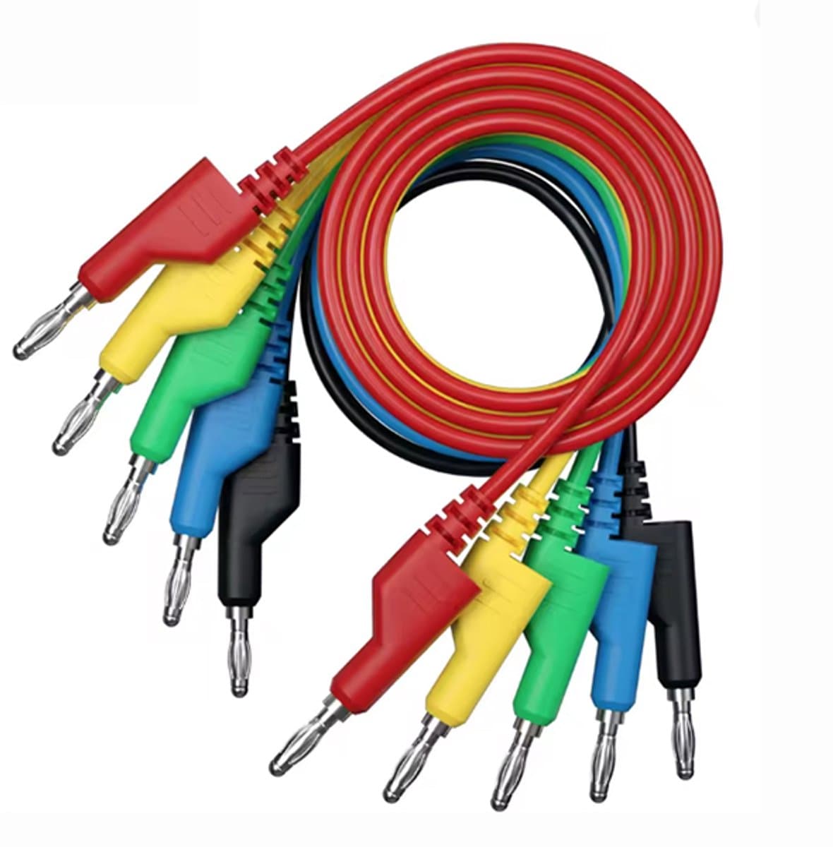 Banana Plug naar Banana Plug Testkabels – 4mm – 1 Meter – Set van 5 Kleuren – Multimeter Meetkabels