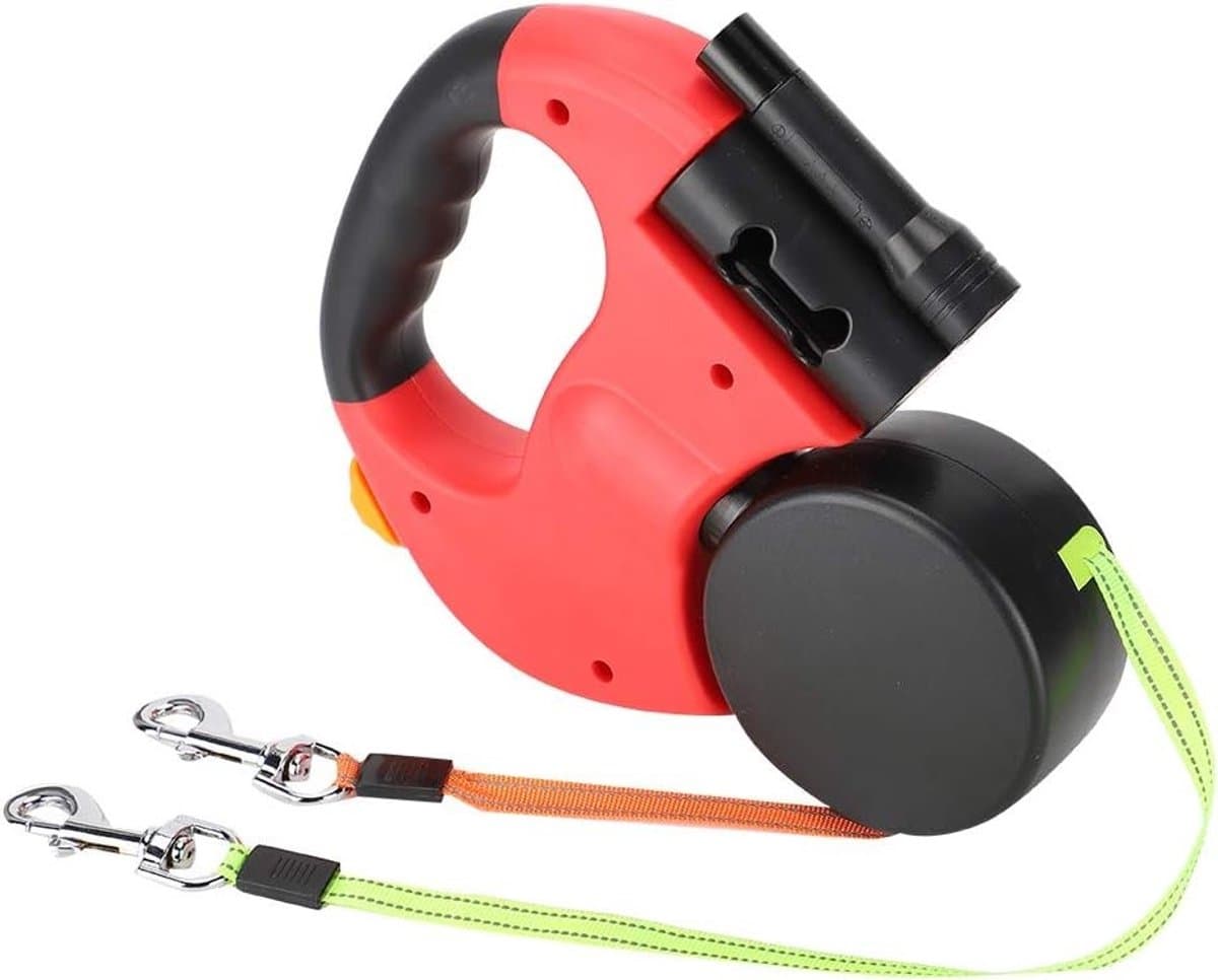 Dubbele Flexibele Hondenriem met LED Licht en Reflectie voor Twee Honden - Ideaal voor Wandelen en Training