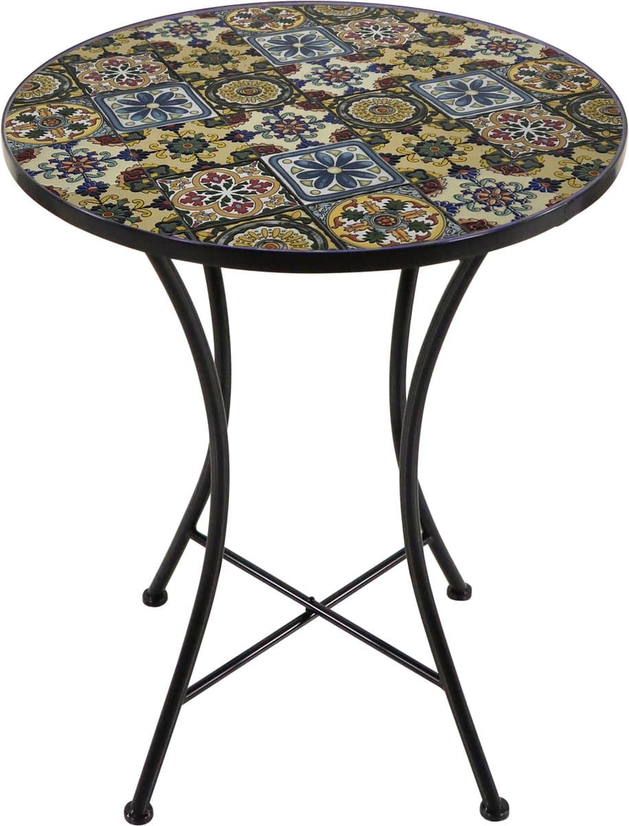 AXI Amélie Bistro Tafel - Yellow Breeze – Metalen tuintafel – Rond – 60 x 60 x 75 cm - Mozaïeklook – Ingelegd met keramische tegels – Voor tuin, terras en balkon