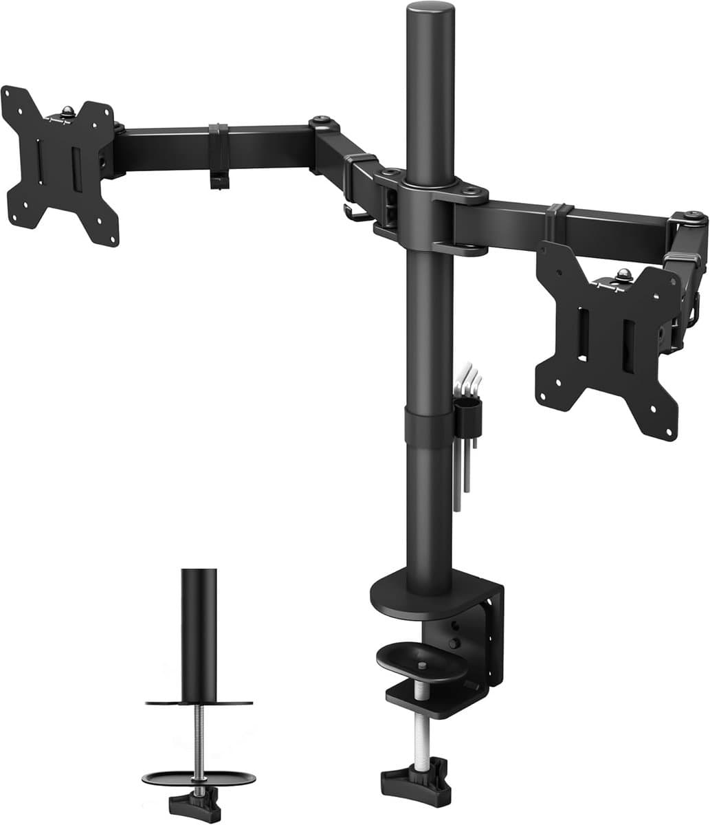 Dubbele Monitor Arm - Bureau Monitor - Ergonomisch Werken - In Hoogte Verstelbaar - 13-27 inch - Zwart