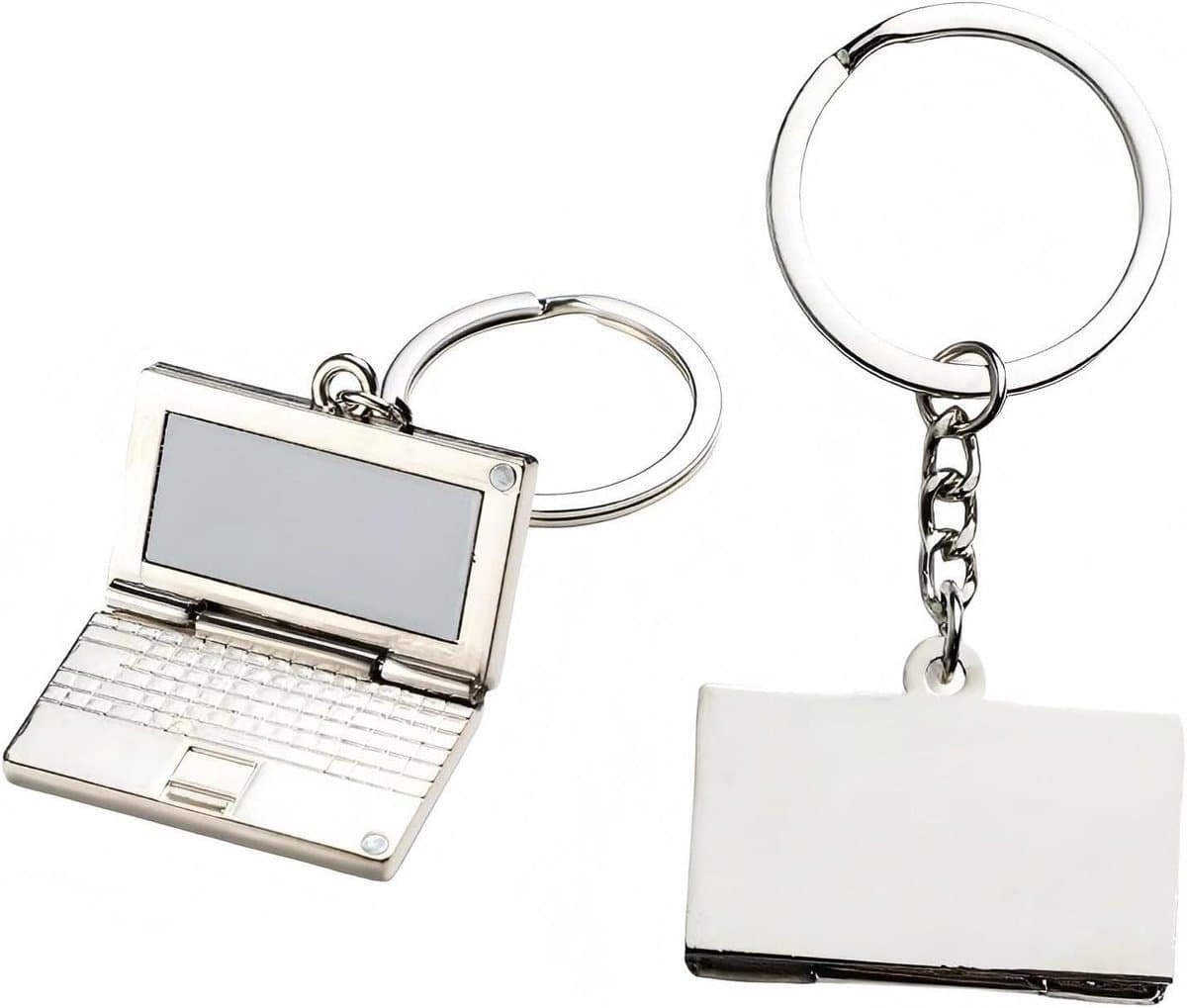 Laptop Sleutelhanger - Mini Computer - Cadeau Geven - Vintage Metaal - 2 Stuks - Zilverkleurig