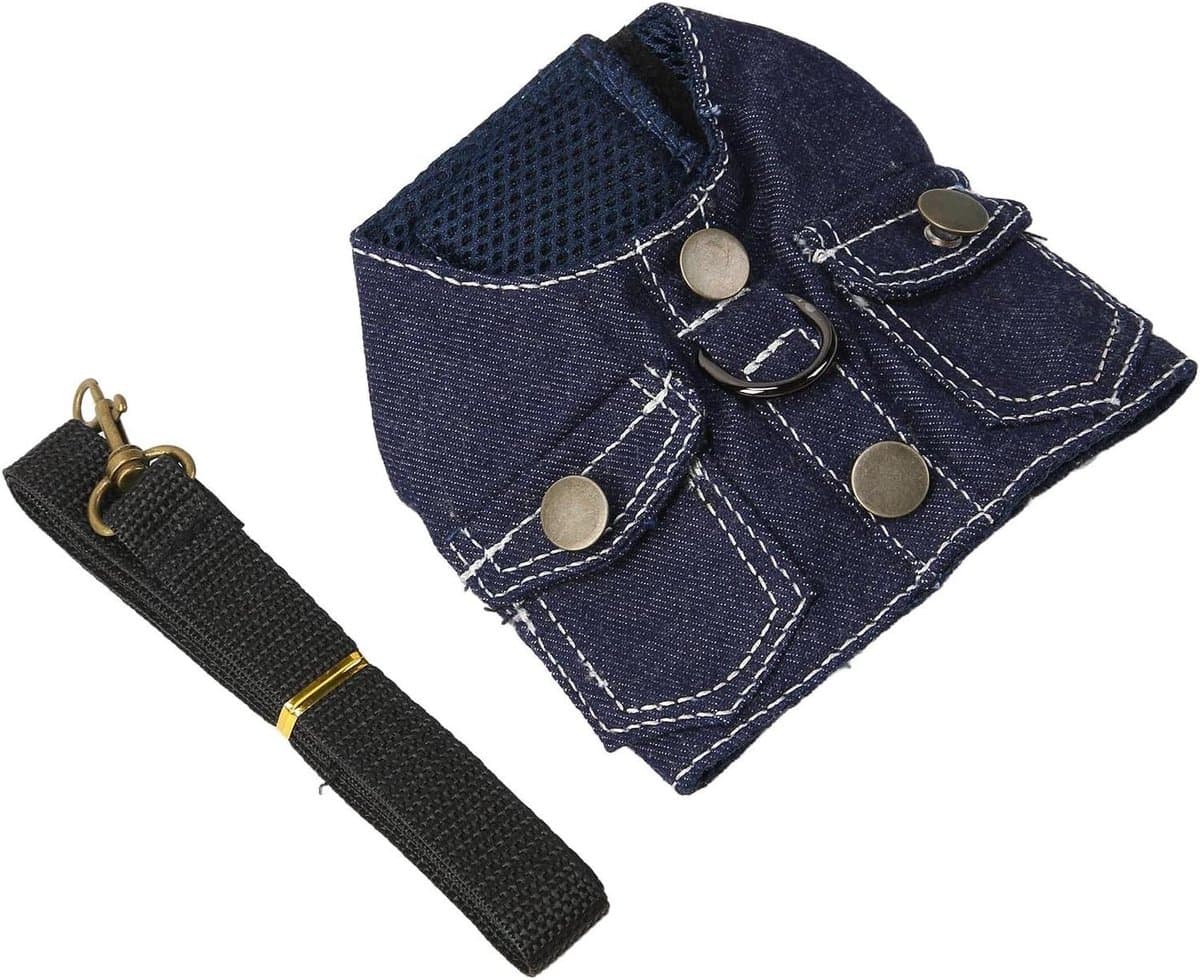 Honden Jean Harnas - Ademend Denim - Dagelijks Wandelen - Gelijkmatige Drukverdeling - Maat S - Donkerblauw