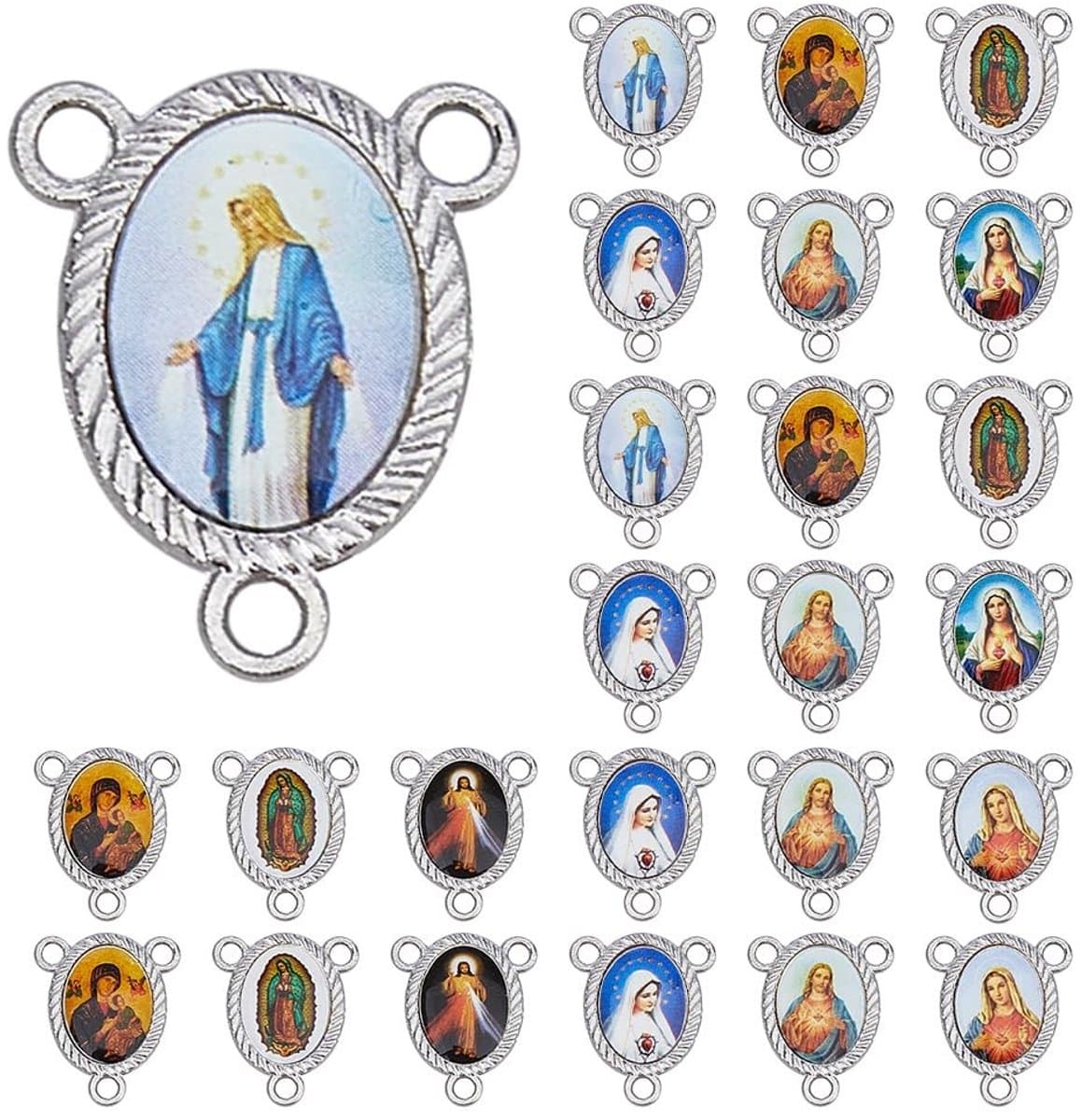 Dailygoods- Connector 30 Stuks - Virgin Maria Charm - Ovale Medaille - Zinklegering - Sieraden Maken - Religieuze Symboliek - Sieraadonderdelen