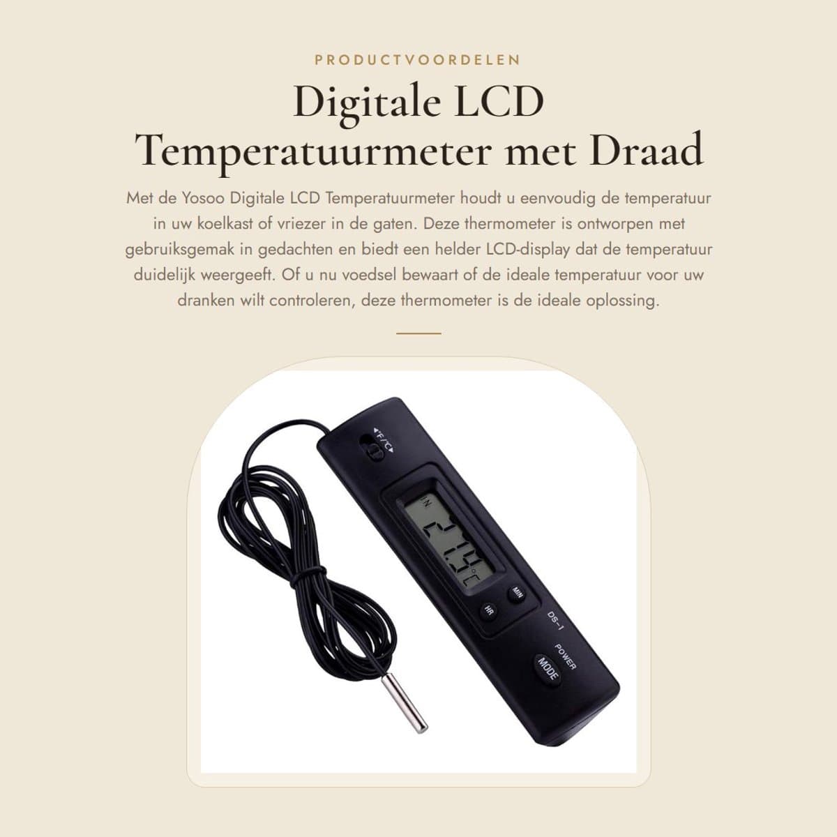 Dailygoods - Digitale LCD Temperatuurmeter met Draad en Grote Display voor Koelkast