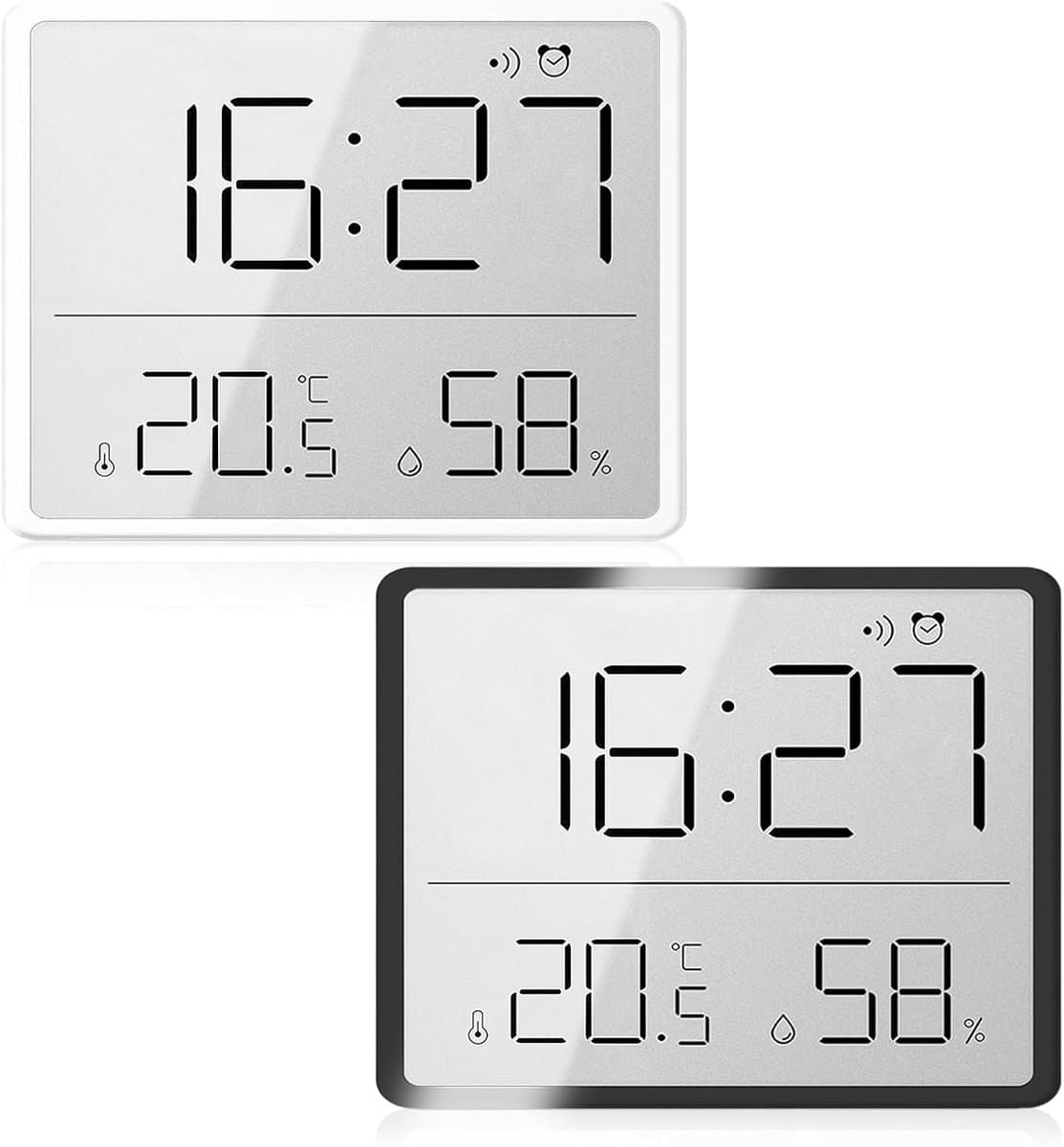Digitale Wekkers - Reiswekker Wandklok - Binnenklimaat Monitoren - Temperatuur Luchtvochtigheid - 2 Stuks - Wit Zwart