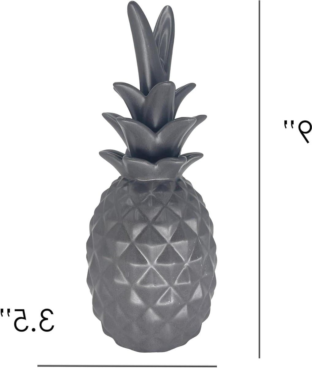 Keramische Ananas Decoratie - Fruit Middelpunt - Huis Verfraaien - Glanzende Afwerking - 9" H - Grijs