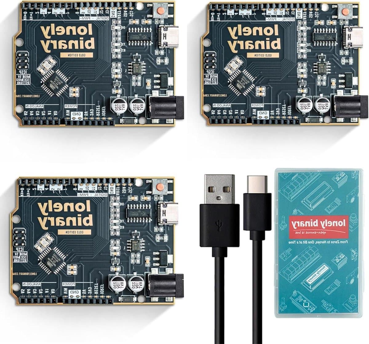 Ontwikkelbord ATmega328P - Microcontroller Board Arduino Compatibel - Prototyping Projecten - USB Type-C Interface - 3 stuks - Zwart Goud
