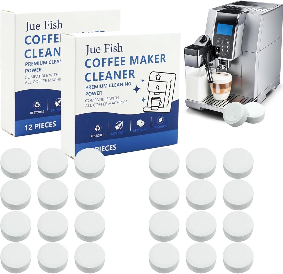 Reinigingstabletten - 24 stuks - 3-fasen reiniging voor koffieautomaten - compatibel met Jura-apparaten - regelmatige reiniging voor apparaatonderhoud en aromaopslag