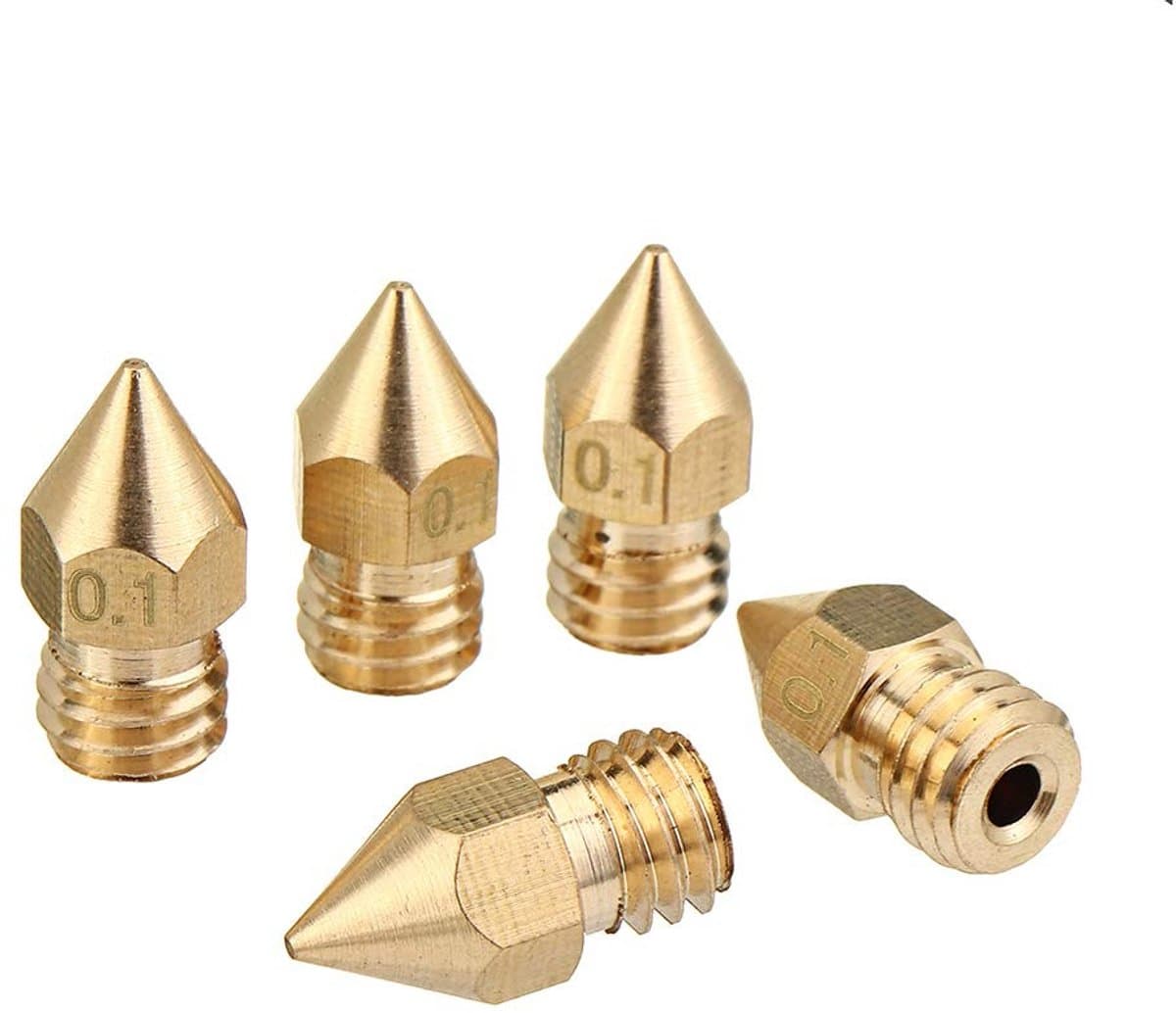Dailygoods - 5pcs 1.75mm Nozzle - MK8 Draad - Precisie 0.1mm - Geschikt voor 3D Printer - Koper - Set van 5 nozzles - Ideaal voor 3D printen