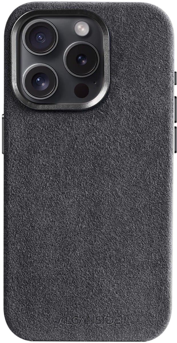 Alcanside Luxe Hoesje geschikt voor Apple iPhone 15 Pro – Magsafe 360° Shock Proof Telefoonhoesje – Premium Alcantara Case – 100% Optimale Bescherming – Space Grey