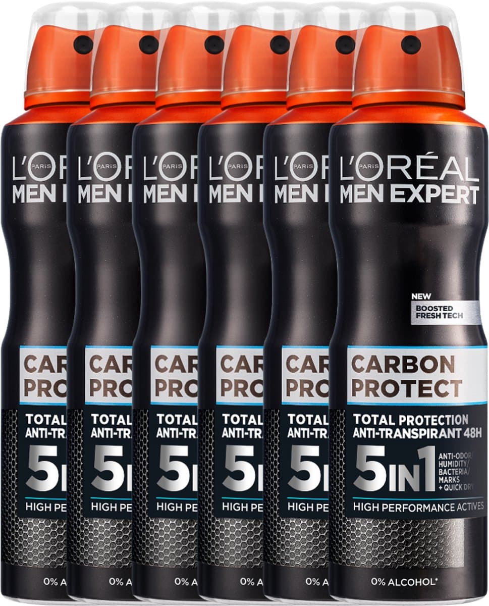 L’Oréal Paris Men Expert Carbon Protect 5in1 Deodorant Spray - Voordeelverpakking 6 x 150 ml