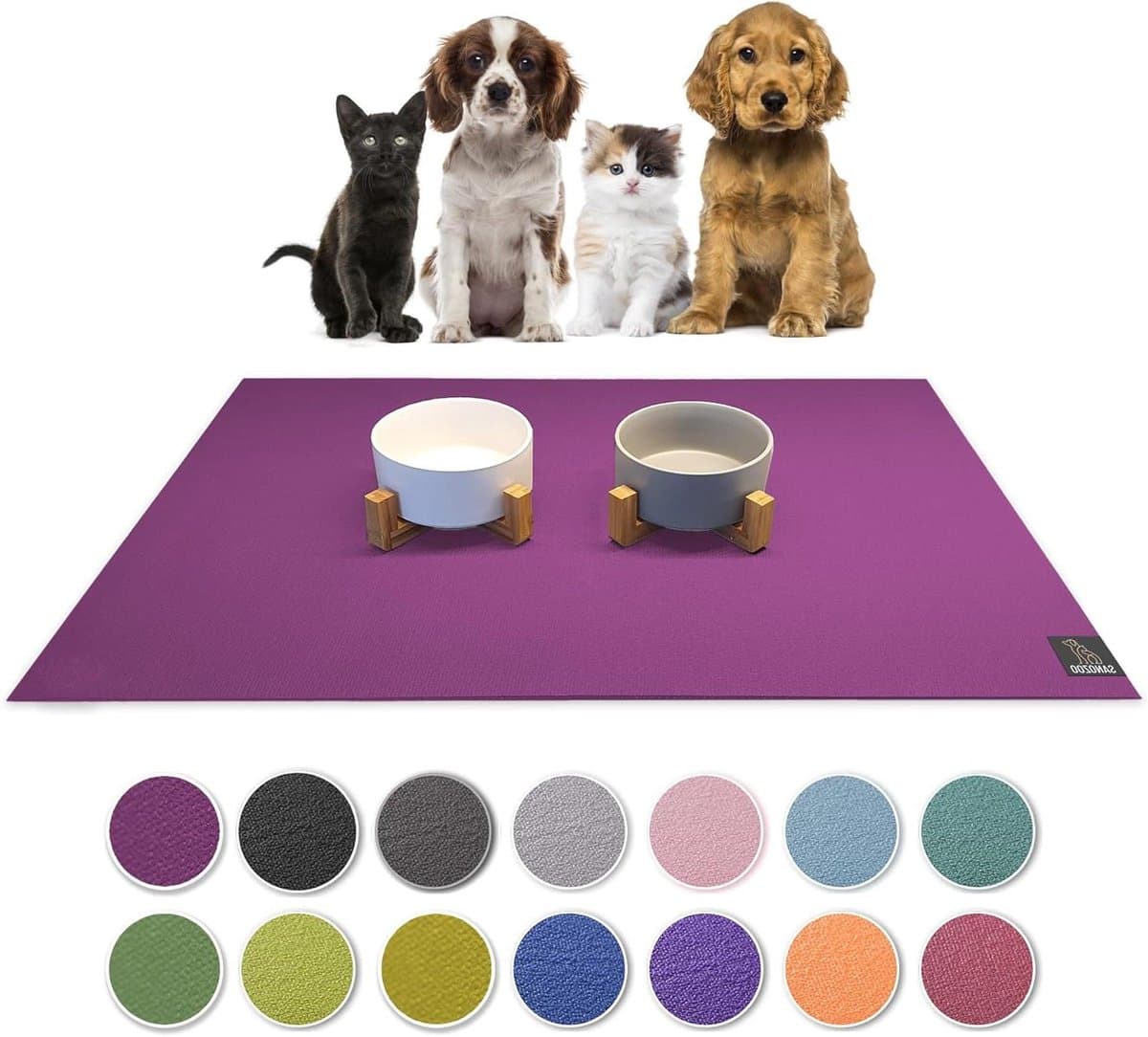 Voerbak Mat - Huisdier Onderlegger - Schoon Eten - Oeko-Tex Gecertificeerd - 2 x 30 x 40 cm - Pruim